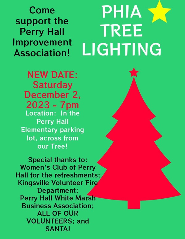 Perry Hall Improvement Association Tree Lighting 2023 Postponed