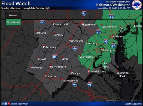 NWS Baltimore Flood Watch 20231209