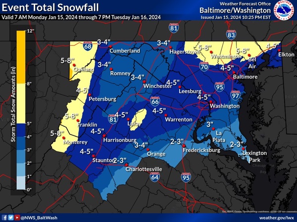 NWS Baltimore Snowfall Forecast 20240115b