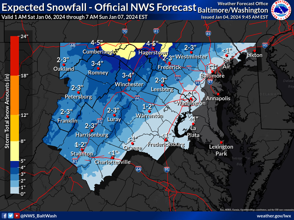NWS Baltimore Forecast Snow Totals 20240104