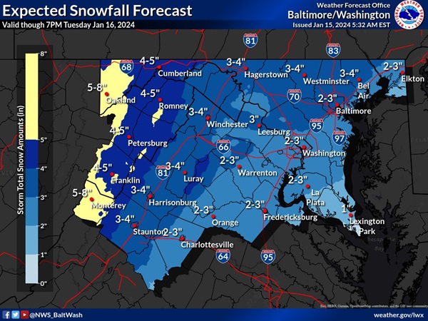 NWS Baltimore Snowfall Forecast 20240115