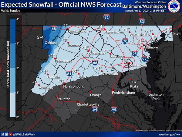 NWS Baltimore Sowfall Forecast 20240113