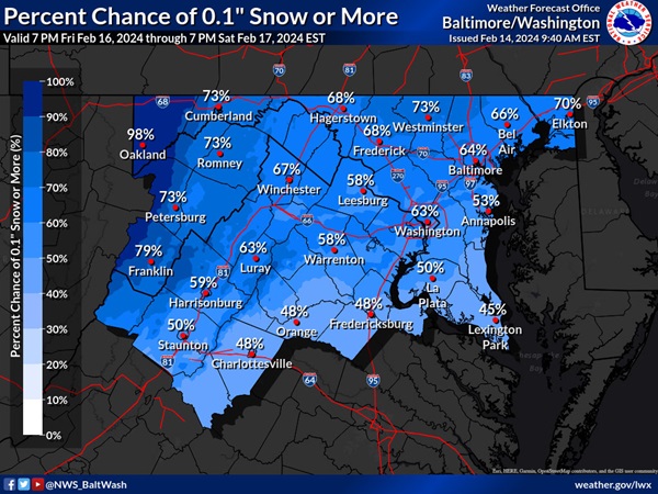 NWS Baltimore Snow Probability 20240214