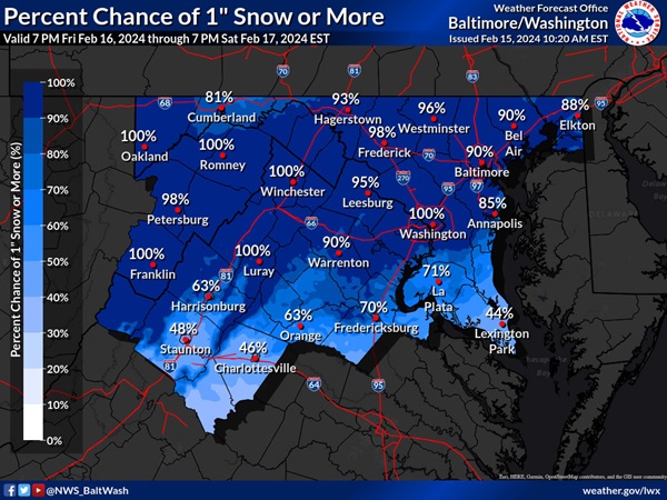 NWS Baltimore Snow Probability 20240215