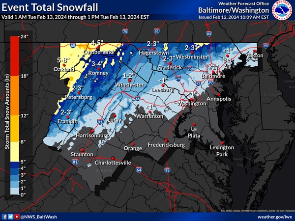 NWS Baltimore Snowfall Forecast 20240212