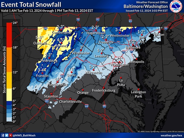 NWS Baltimore Snowfall Forecast 20240212a