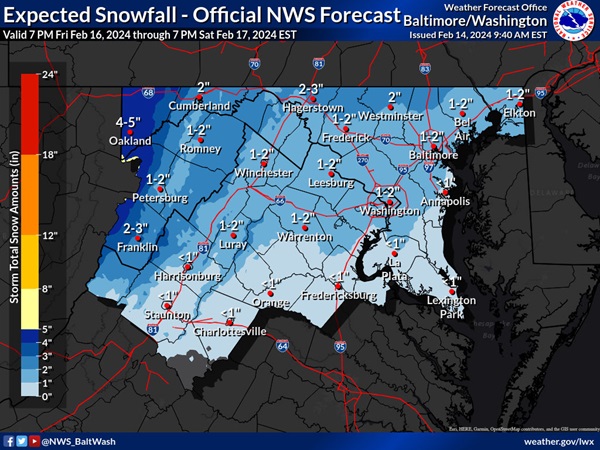 NWS Baltimore Snowfall Forecast 20240214