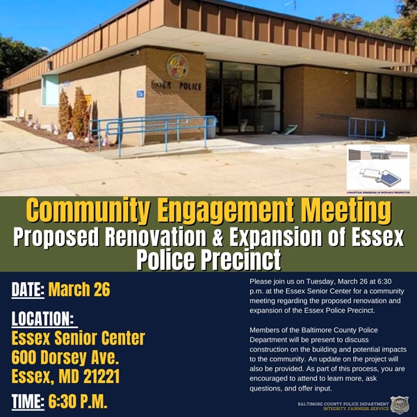 Essex Police Precinct Expansion Community Meeting Flyer 202403