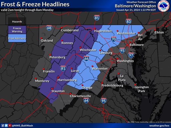NWS Baltimore Frost Advisory 20240422