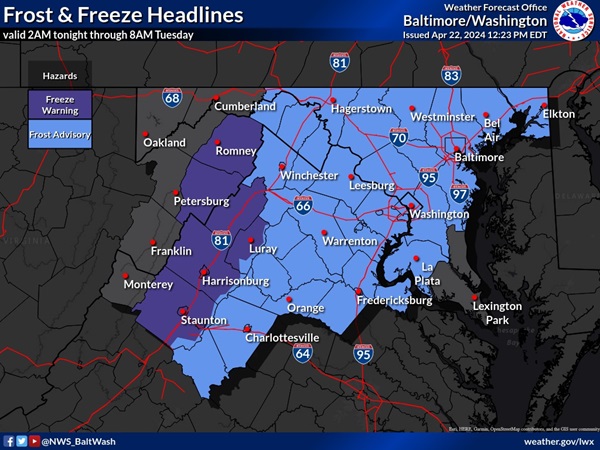 NWS Baltimore Frost Freeze Warnings 20240422