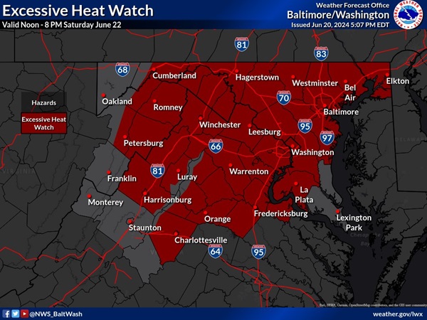 NWS Baltimore Excessive Heat Watch 20240621
