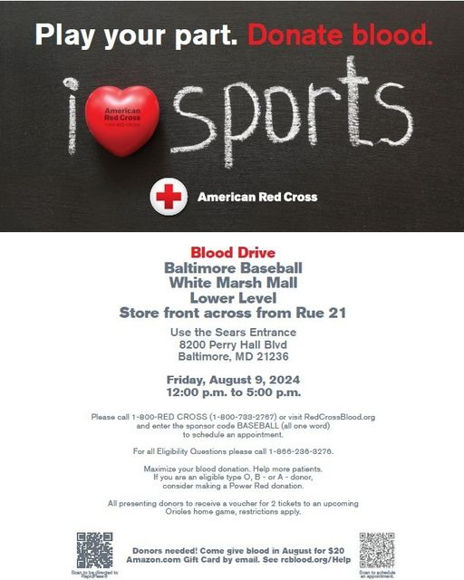 Baltimore Baseball Blood Drive White Marsh Mall 202408