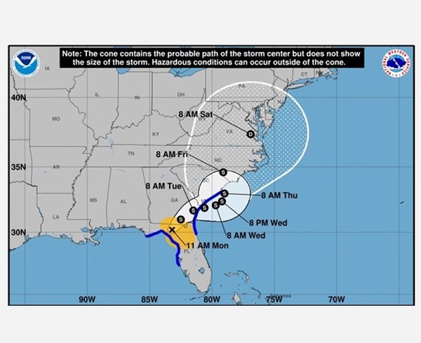 Tropical Storm Debby Projected Path 20240805