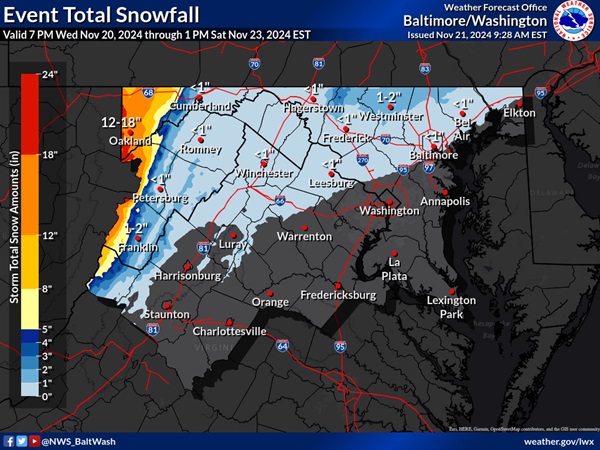 NWS Baltimore Snowfall Forecast 20241121