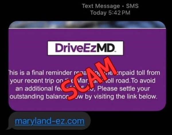 MDTA Unpaid Toll Reminder Scam