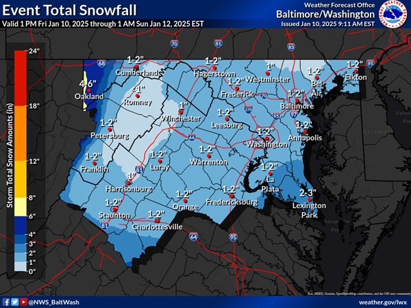NWS Baltimore Snowfall Forecast 20250110