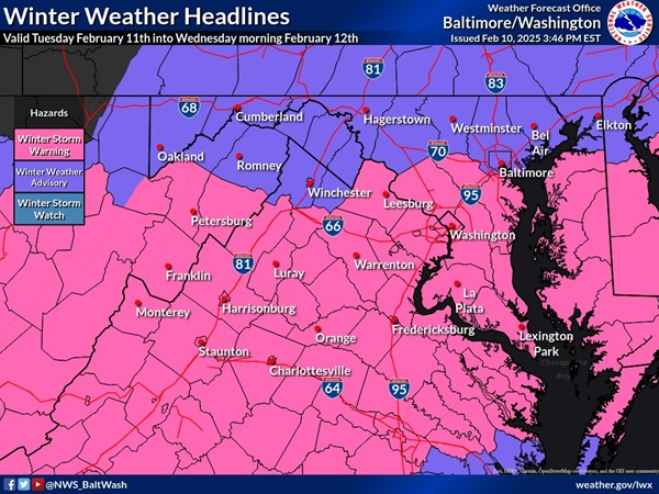 NWS Baltimore Winter Storm Warning Weather Advisory 20250210