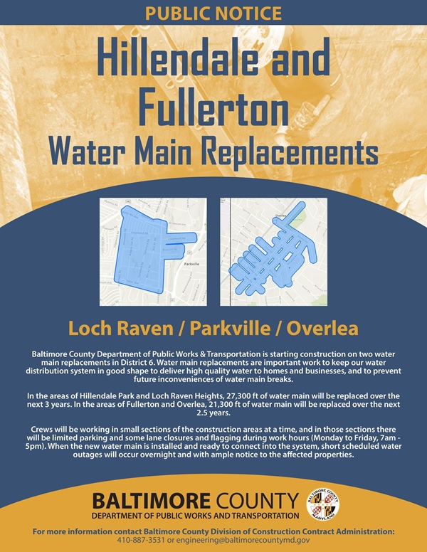 Water Main Replacement 2025 Parkville Hillendale Overlea MD