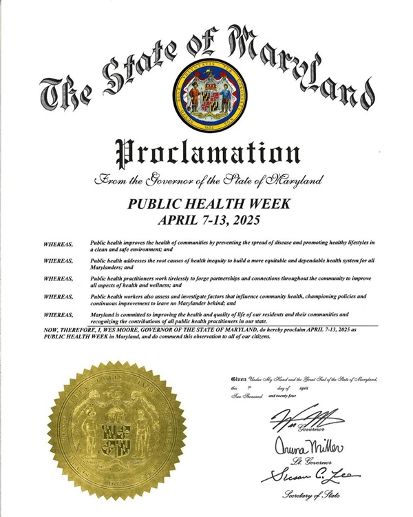 Governor Wes Moore Public Health Week Proclamation Maryland 202504