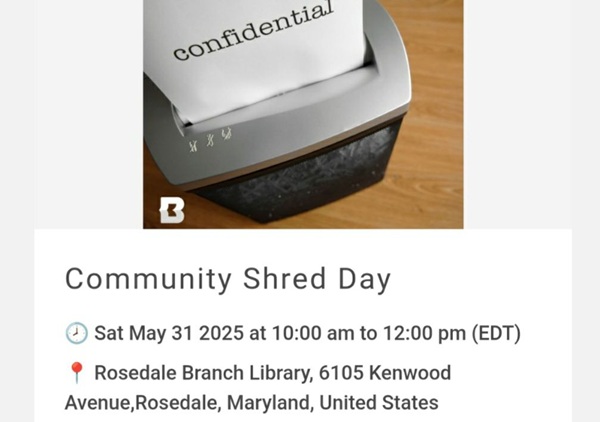 Baltimore County Public Library Rosedale Shred Day 20250331