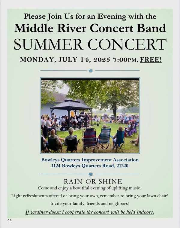 Middle River Concert Band Summer Concert 2025 Bowleys Quarters MD