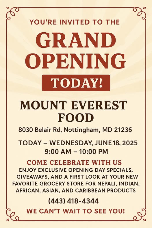 Mount Everest Food Nottingham MD Grand Opening Flyer