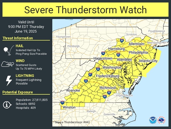 NWS Severe Thunderstorm Watch Mid Atlantic 20250619