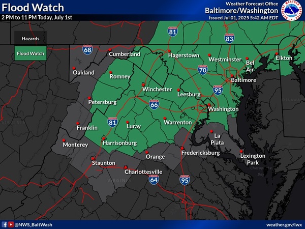 NWS Baltimore Flood Watch 20250701