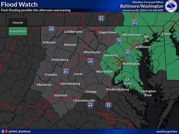 NWS Baltimore Flood Watch 20250708