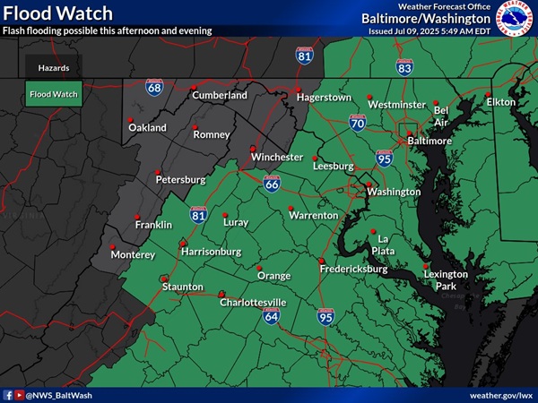 NWS Baltimore Flood Watch 20250709a