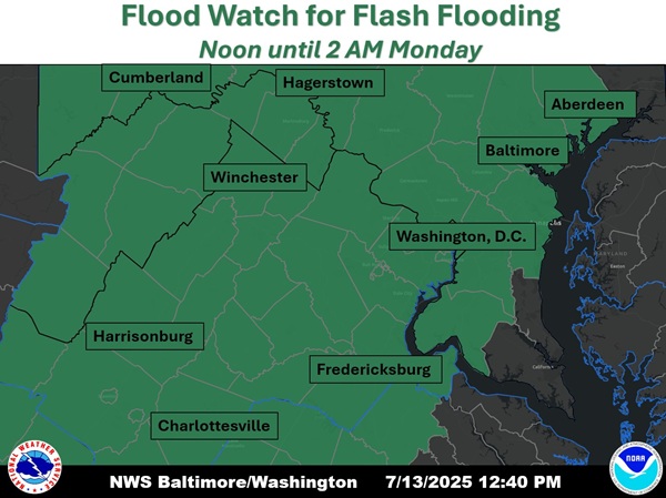 NWS Baltimore Flood Watch 20250713