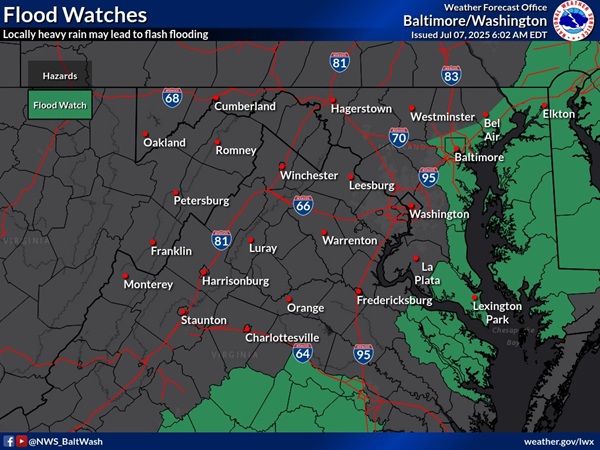 NWS Baltimore Flood Watch Chantal 20250707