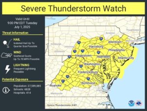 NWS Baltimore Severe Thunderstorm Watch 20250701 Full