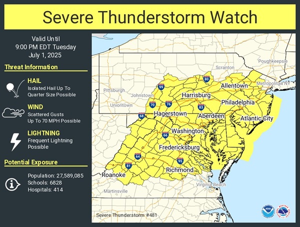 NWS Baltimore Severe Thunderstorm Watch 20250701 Full