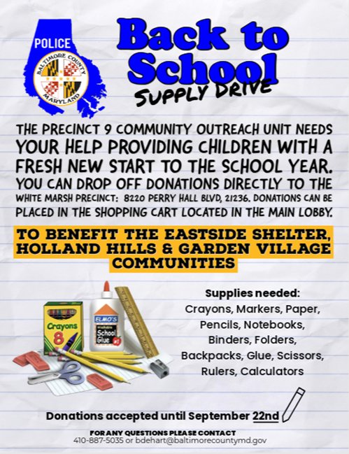 White Marsh Precinct 2025 School Supply Drive